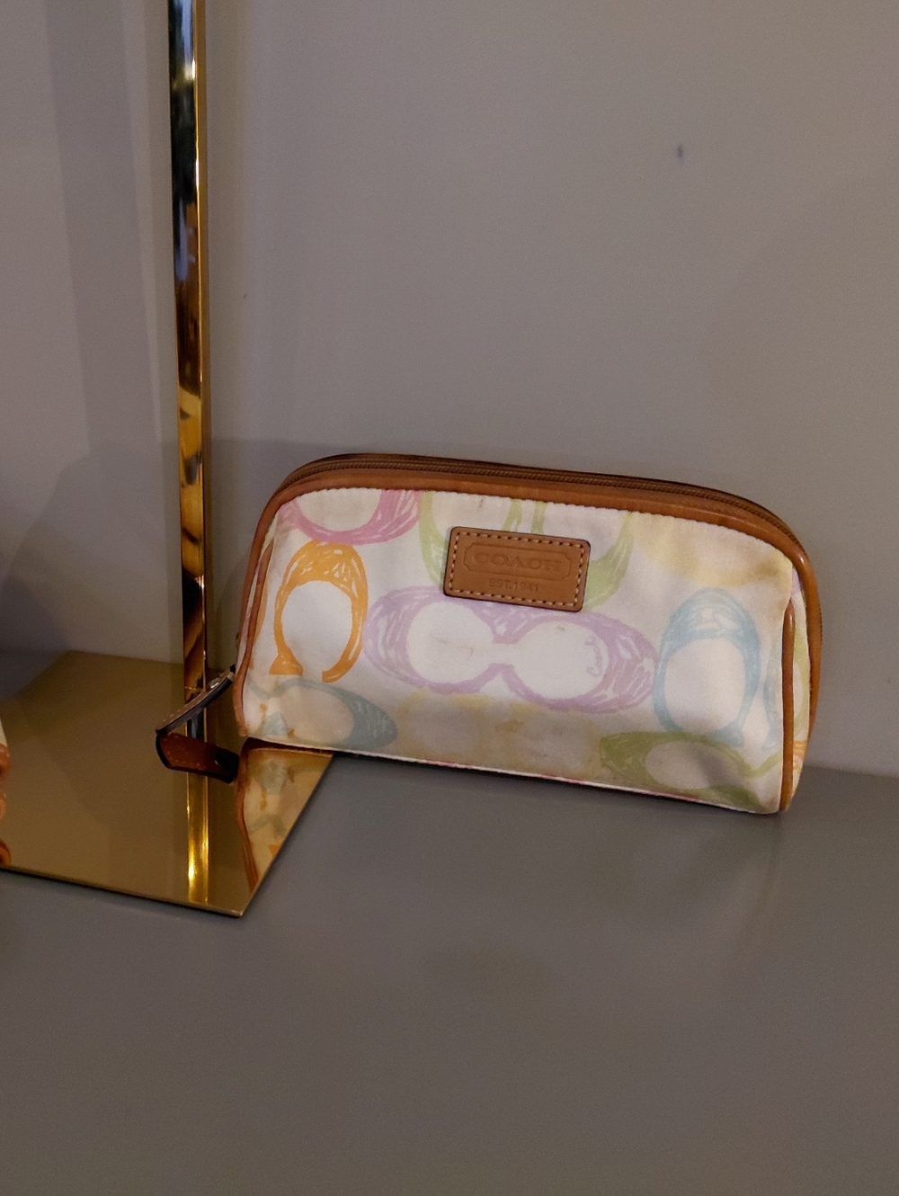Coach Cosmetic Signature Print Pouch - White/Pastel Multicolored